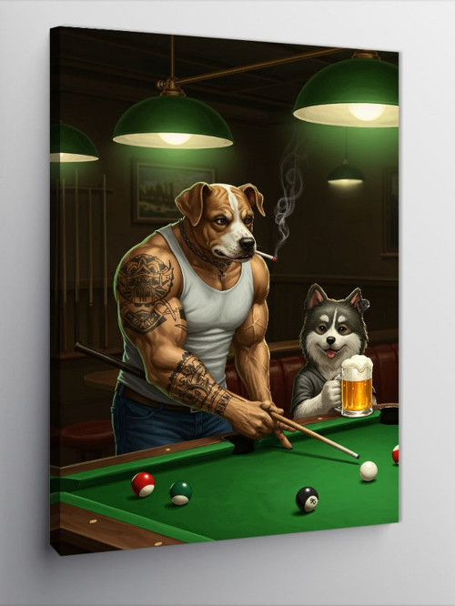 Kanvas Tablo Bilardo Oynayan Köpek
