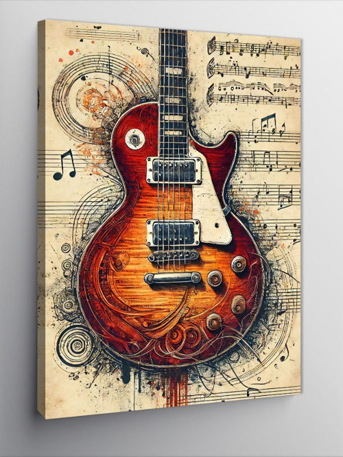 Kanvas Tablo Elektrik Gitar ve Nota
