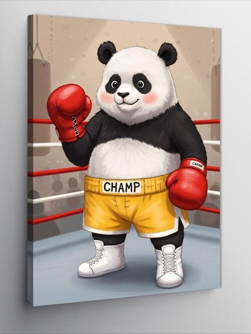 Kanvas Tablo Boksör Panda Çizimi