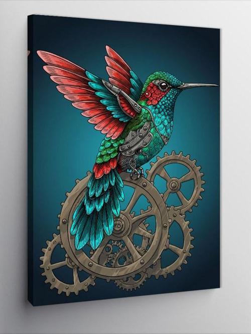 Kanvas Tablo Hummingbird ve Dişli Çarklar