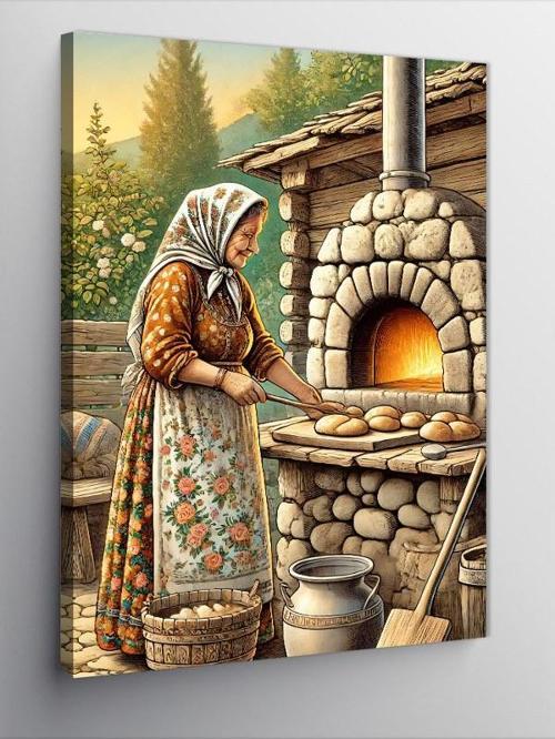 Kanvas Tablo Odun Fırını ve Yaşlı Kadın
