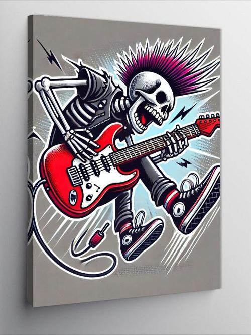 Kanvas Tablo Gitar Çalan İskelet