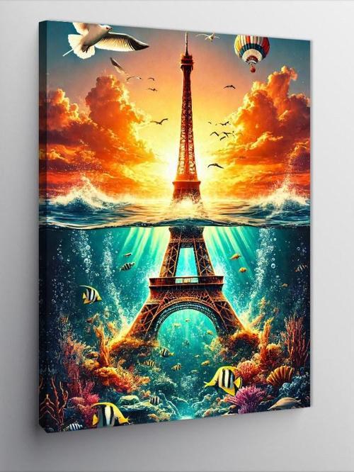 Kanvas Tablo Renkli Eyfel Kulesi Çizimi