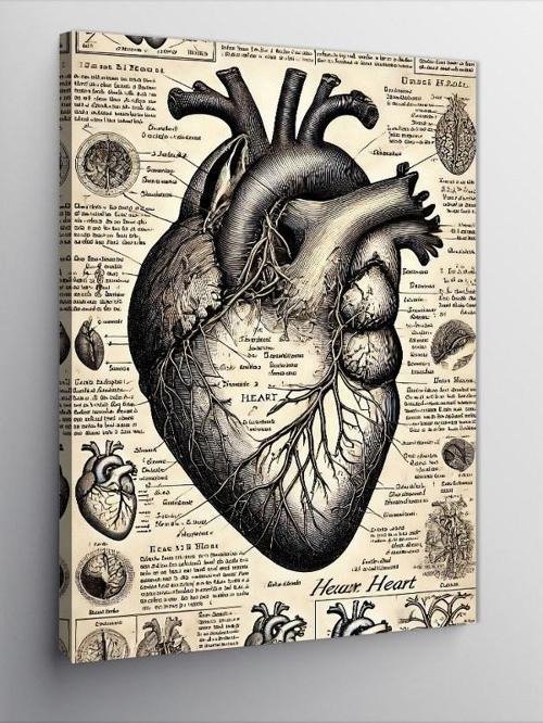 Kanvas Tablo Anatomik Kalp ve Eski Çizimler