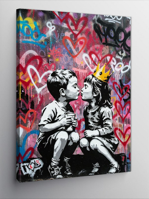 Kanvas Tablo Sprey Graffiti ile Çocuklar