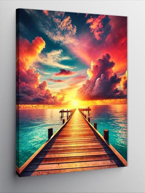 Kanvas Tablo Gün Batımında İskele