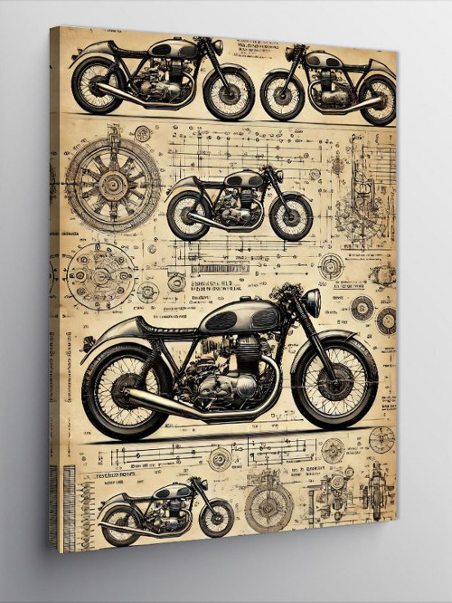 Kanvas Tablo Klasik Motosiklet Çizimleri