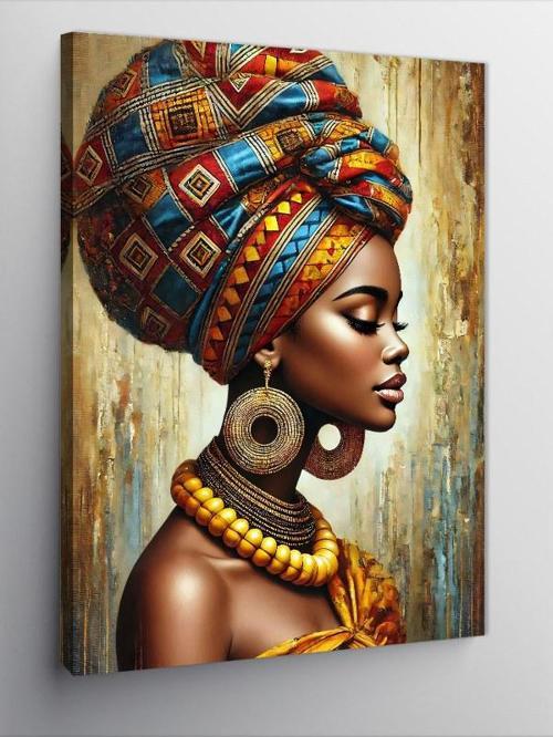 Kanvas Tablo Renkli Başörtülü Afrikalı Kadın