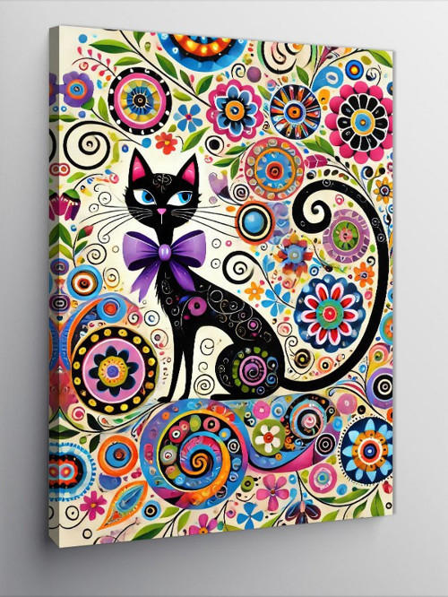 Kanvas Tablo Renkli Kedi ve Soyut Sanat