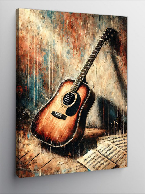 Kanvas Tablo Eski Gitar ve Melodi