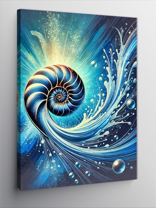 Kanvas Tablo Spiral Deniz Kabuğu ve Soyut Dalga