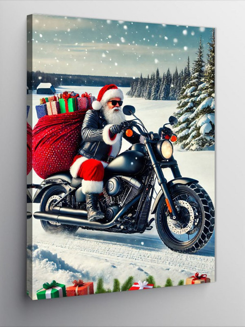 Kanvas Tablo Noel Baba ve Motosiklet