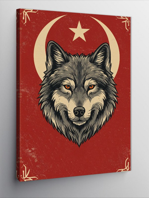 Kanvas Tablo Kurt ve Kırmızı Ay Simgesi
