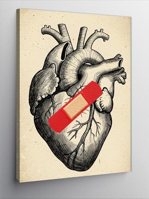 Kanvas Tablo Anatomik Kalp ve Yara Bandı