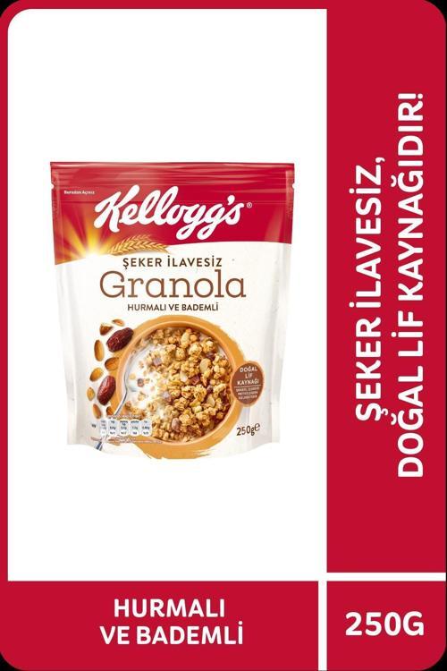 ŞEKER İLAVESİZ GRANOLA HURMALI VE BADEMLİ 250 GRAM,%43 YULAF İÇERİR, LİF KAYNAĞI