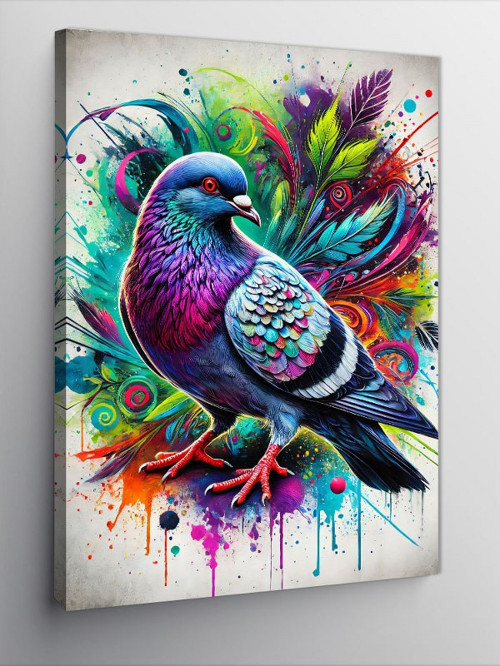 Kanvas Tablo Renkli Güvercin ve Sanat Patlaması