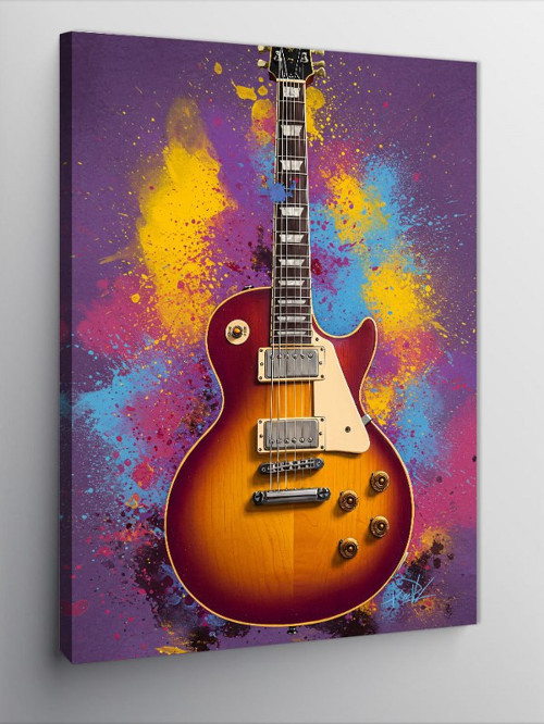 Kanvas Tablo Renkli Elektro Gitar ve Sanat