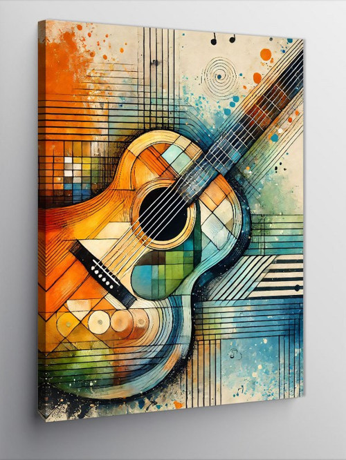 Kanvas Tablo Soyut Gitar ve Renkli Desenler