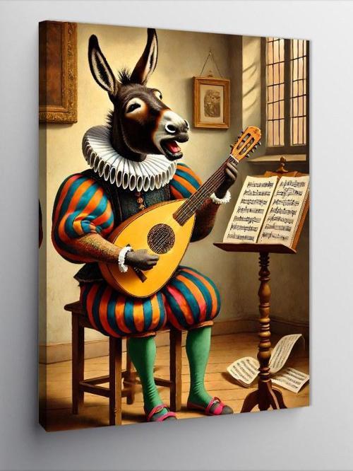 Kanvas Tablo Eşek Adam Ve Gitar