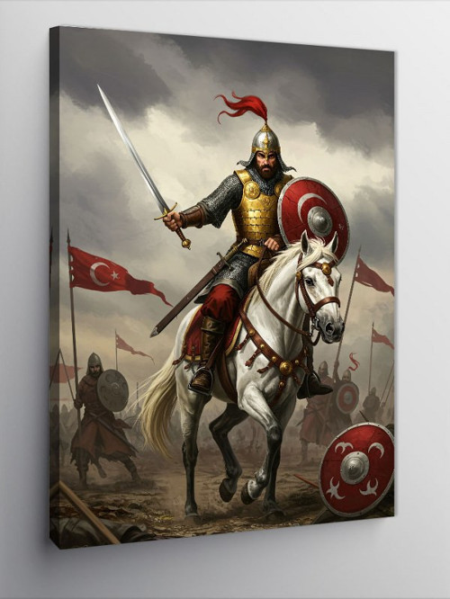 Kanvas Tablo Savaşçı Ve Türk Bayrağı