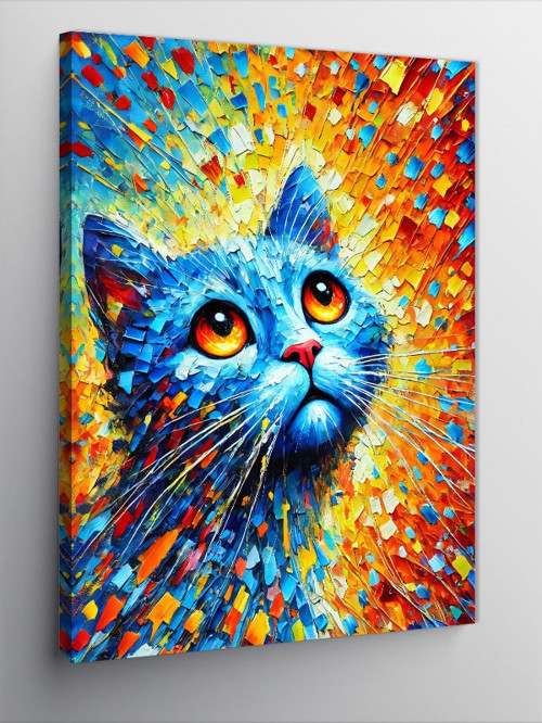 Kanvas Tablo Renkli Kedi İllüstrasyonu