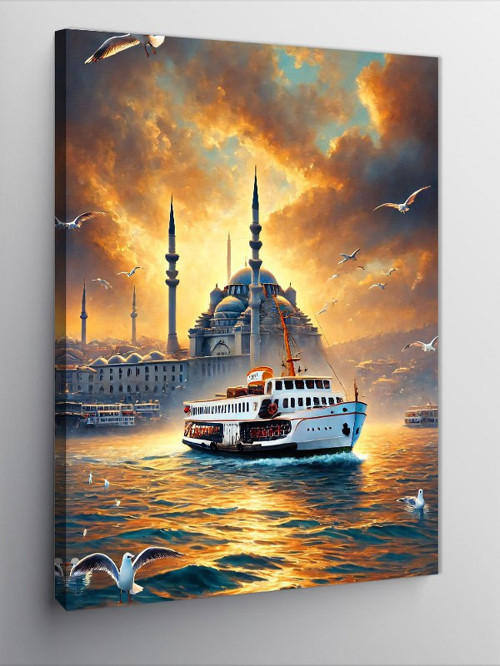 Kanvas Tablo İstanbul’Da Gün Batımı Ve Vapur