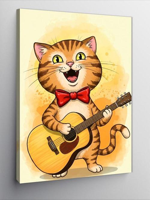 Kanvas Tablo Gitar Çalan Kedi