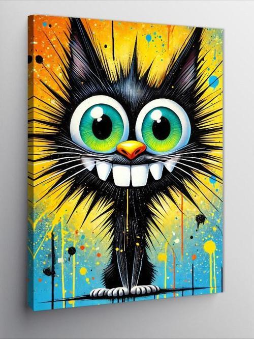 Kanvas Tablo Komik Kedi Çizimi