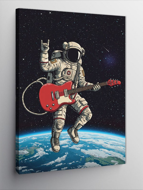 Kanvas Tablo Uzayda Gitar Çalan Astronot