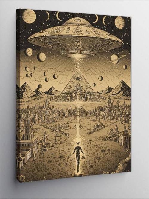 Kanvas Tablo Mısır Piramitleri Ve Ufo