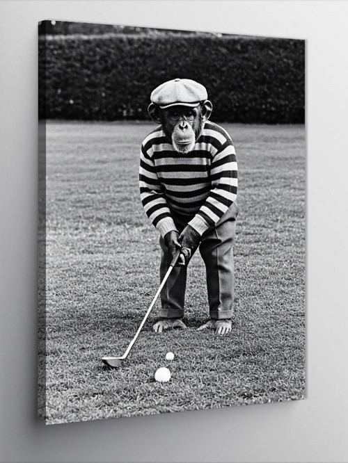 Kanvas Tablo Golf Oynayan Maymun
