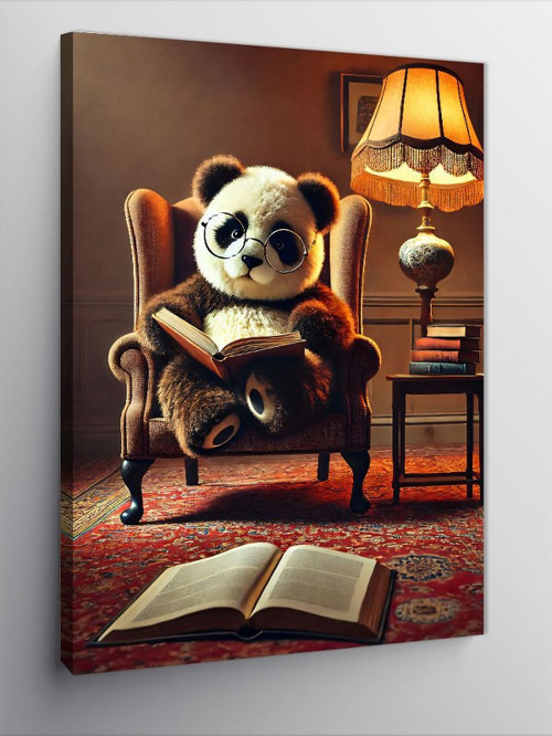 Kanvas Tablo Okuma Koltuğundaki Panda