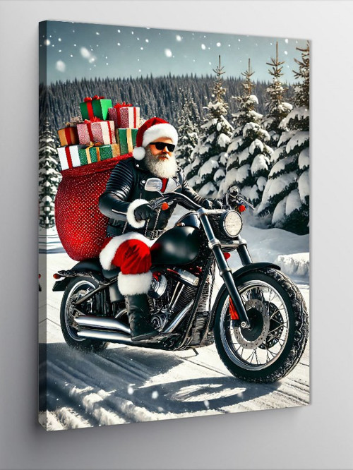 Kanvas Tablo Noel Baba Ve Motosiklet