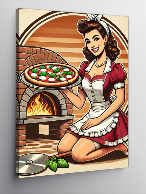 Kanvas Tablo Pizza Yapan Retro Şef