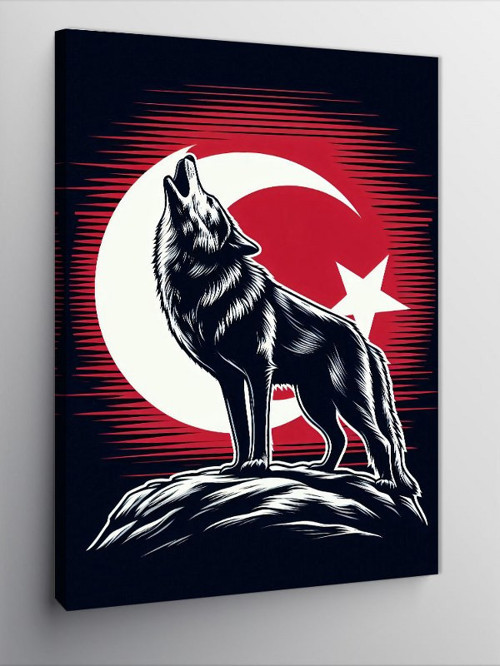 Kanvas Tablo Türk Bayrağı Ve Kurt