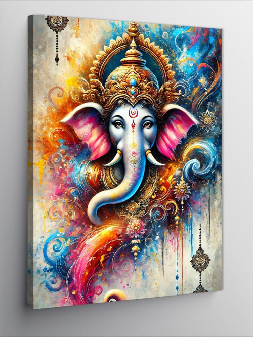 Kanvas Tablo Renkli Ganesha Tasarımı