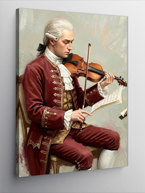 Kanvas Tablo Keman Çalan Mozart Figürü