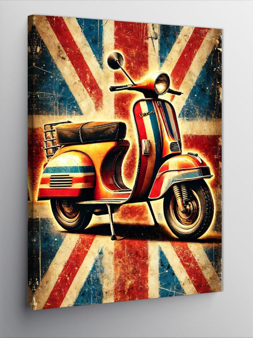 Kanvas Tablo Union Jack Ve Kırmızı Motosiklet