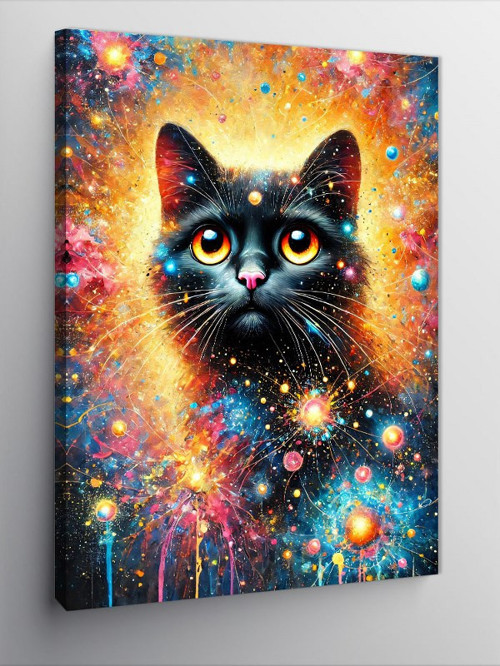 Kanvas Tablo Kozmik Renklerde Kedi Portresi