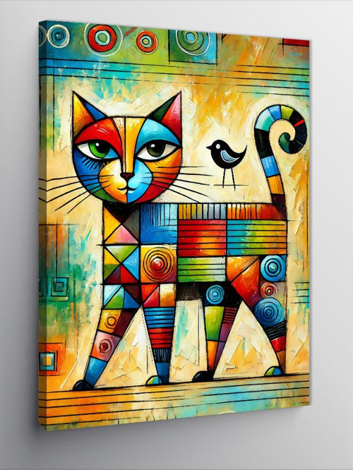 Kanvas Tablo Geometrik Renkli Kedi