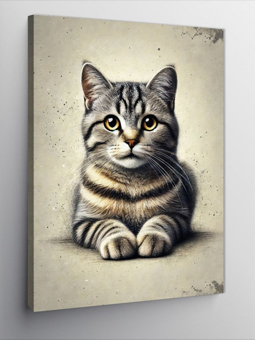 Kanvas Tablo Sevimli Gri Kedi Portresi