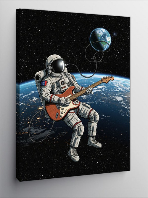 Kanvas Tablo Uzayda Gitar Çalan Astronot
