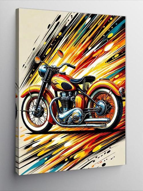Kanvas Tablo Renk Patlamalı Motosiklet Çizimi