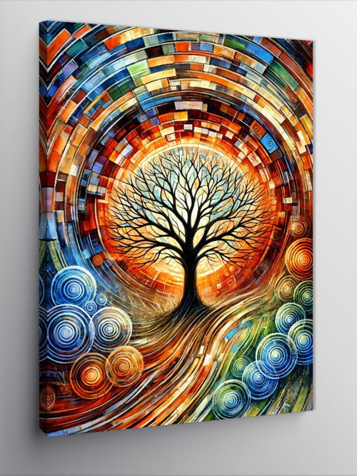 Kanvas Tablo Renkli Spiral Ağaç Deseni