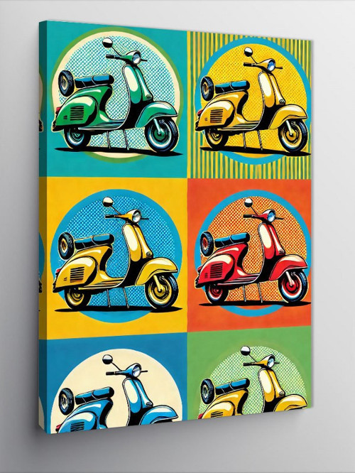 Kanvas Tablo Renkli Motosiklet Deseni