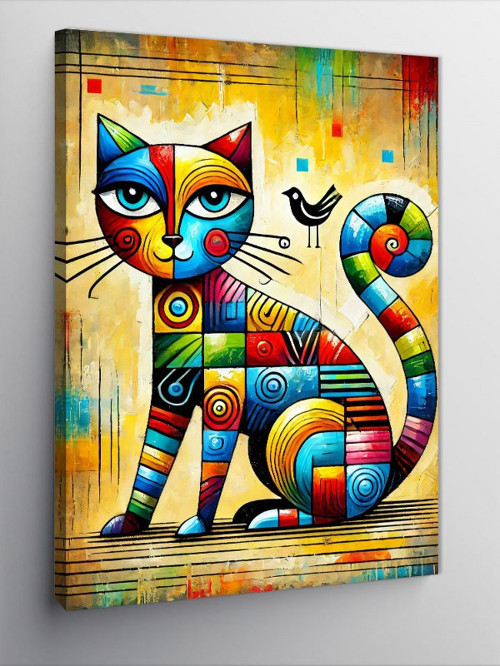 Kanvas Tablo Renkli Soyut Kedi