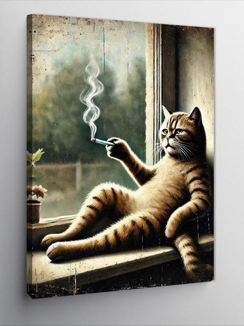 Kanvas Tablo Sigara İçen Kedi