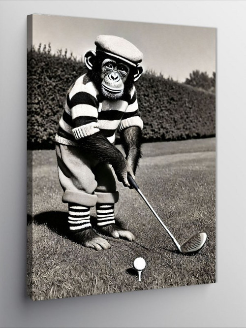 Kanvas Tablo Golf Oynayan Maymun