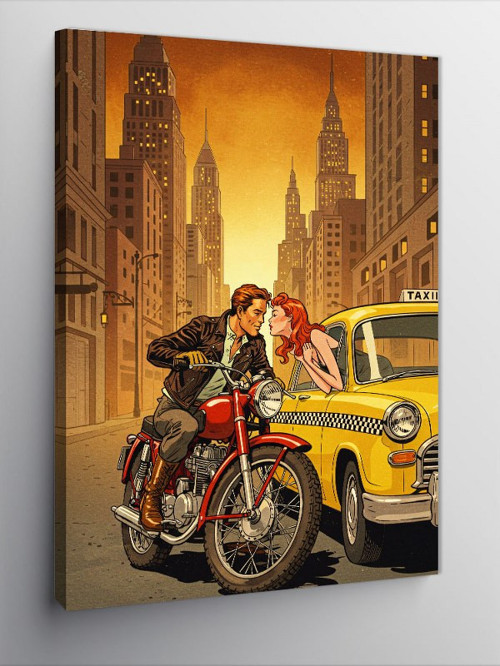 Kanvas Tablo New York'Ta Taksi Ve Çift