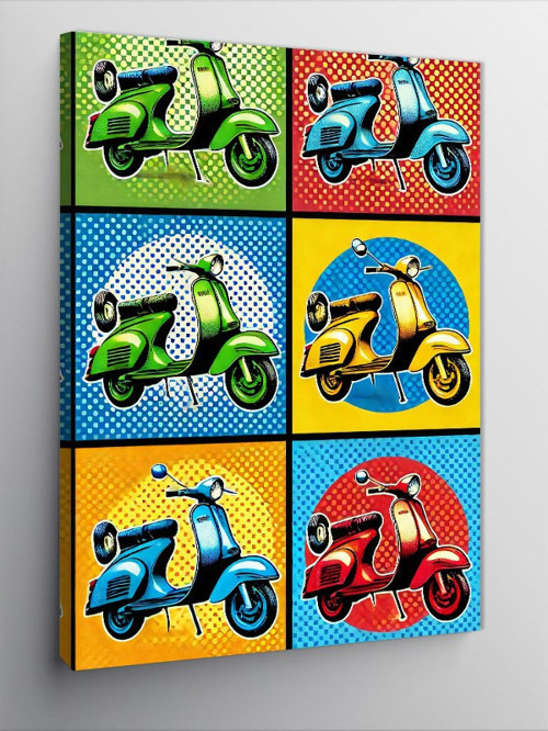 Kanvas Tablo Pop Art Motosiklet Çizimleri